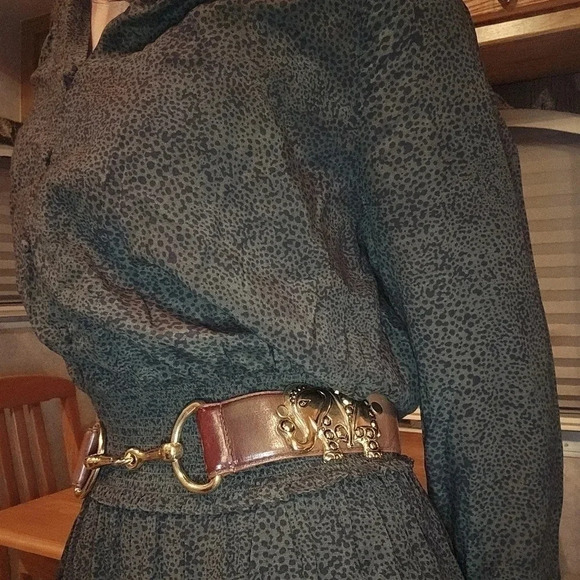 Kim Rogers Vintage Brown Leather Belt with Gold Toned Elephant Detail - Picture 5 of 6